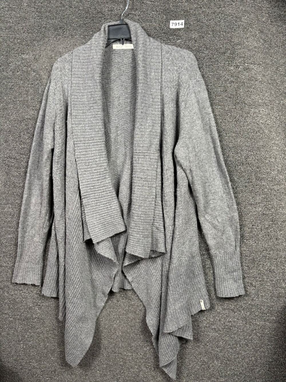 VTG Woolrich Wool Blend Open Front Cardigan Sweater Size L Gray Long Sleeve